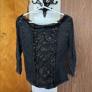 Black Fitted Embellished Blouse with Three-Quarter Sleeves